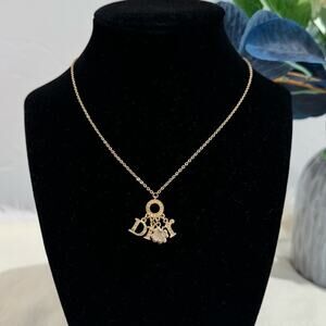 Authentic Christian Dior Gold Tone Crystal Lucky Clover Necklace